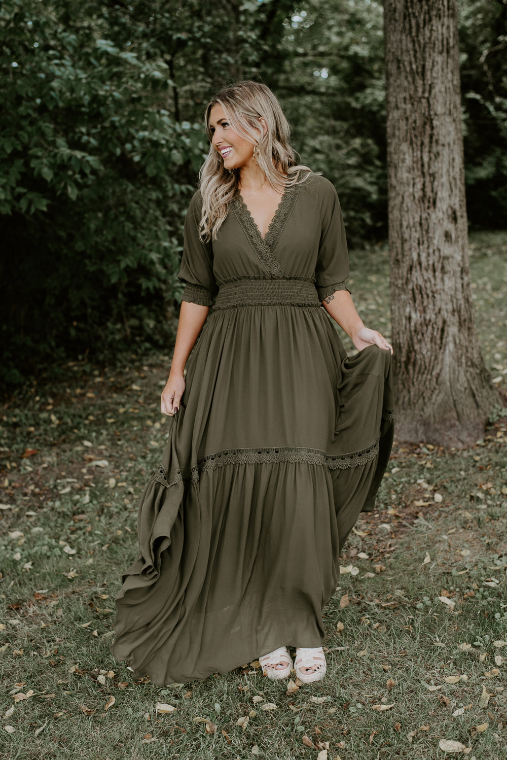 ECB Exclusive: Most Admired Maxi Dress , Olive Green