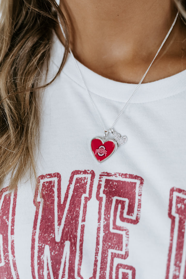 Ohio State Heart Necklace, Silver