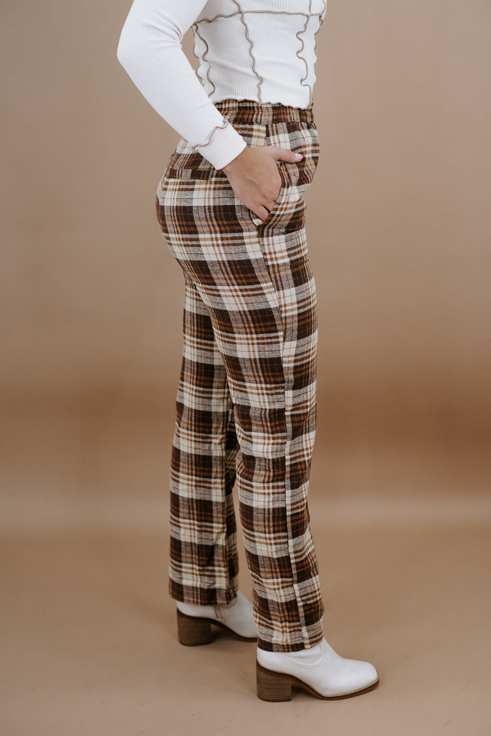 Vibe With Me Plaid Pant, Camel