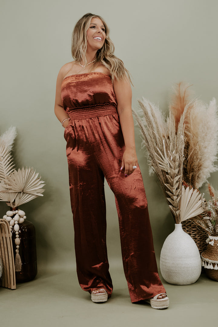 Here To Impress Satin Jumpsuit, Copper