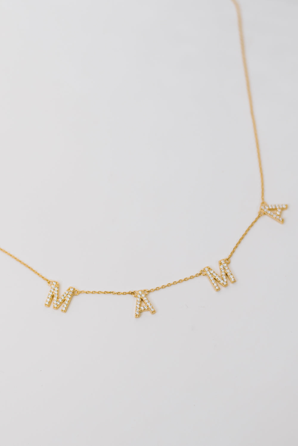 Rhinestone Mama Necklace, Gold