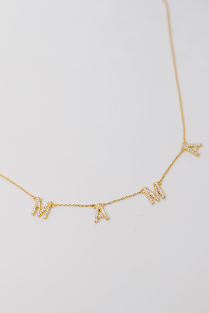 Rhinestone Mama Necklace, Gold