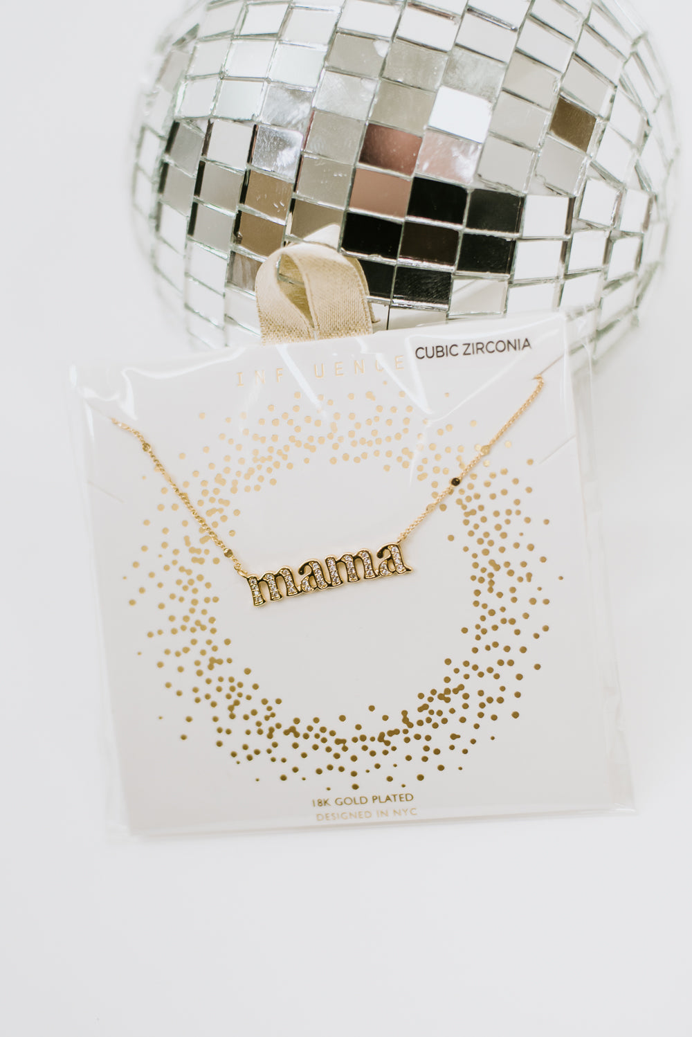Carded Mama Script Necklace, Gold