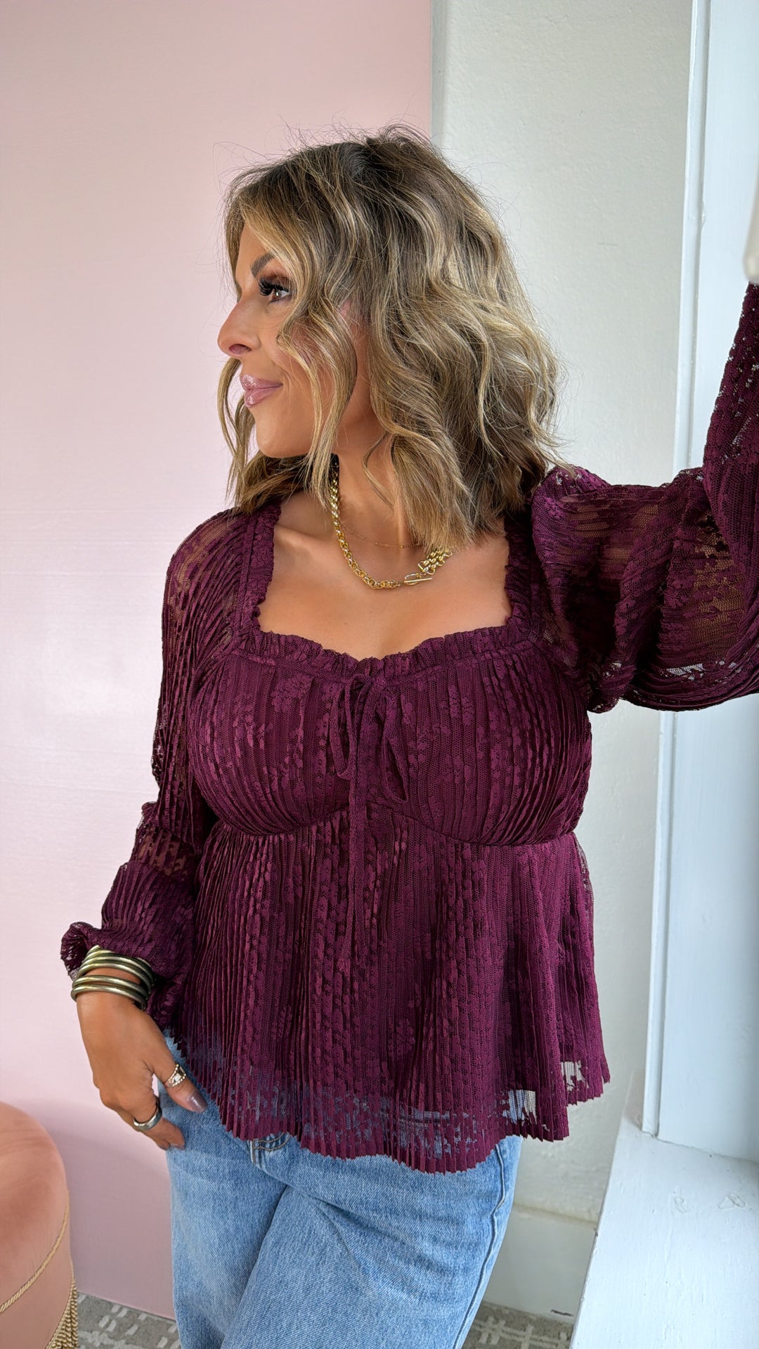 Sylvie Sweetheart Blouse, Burgundy