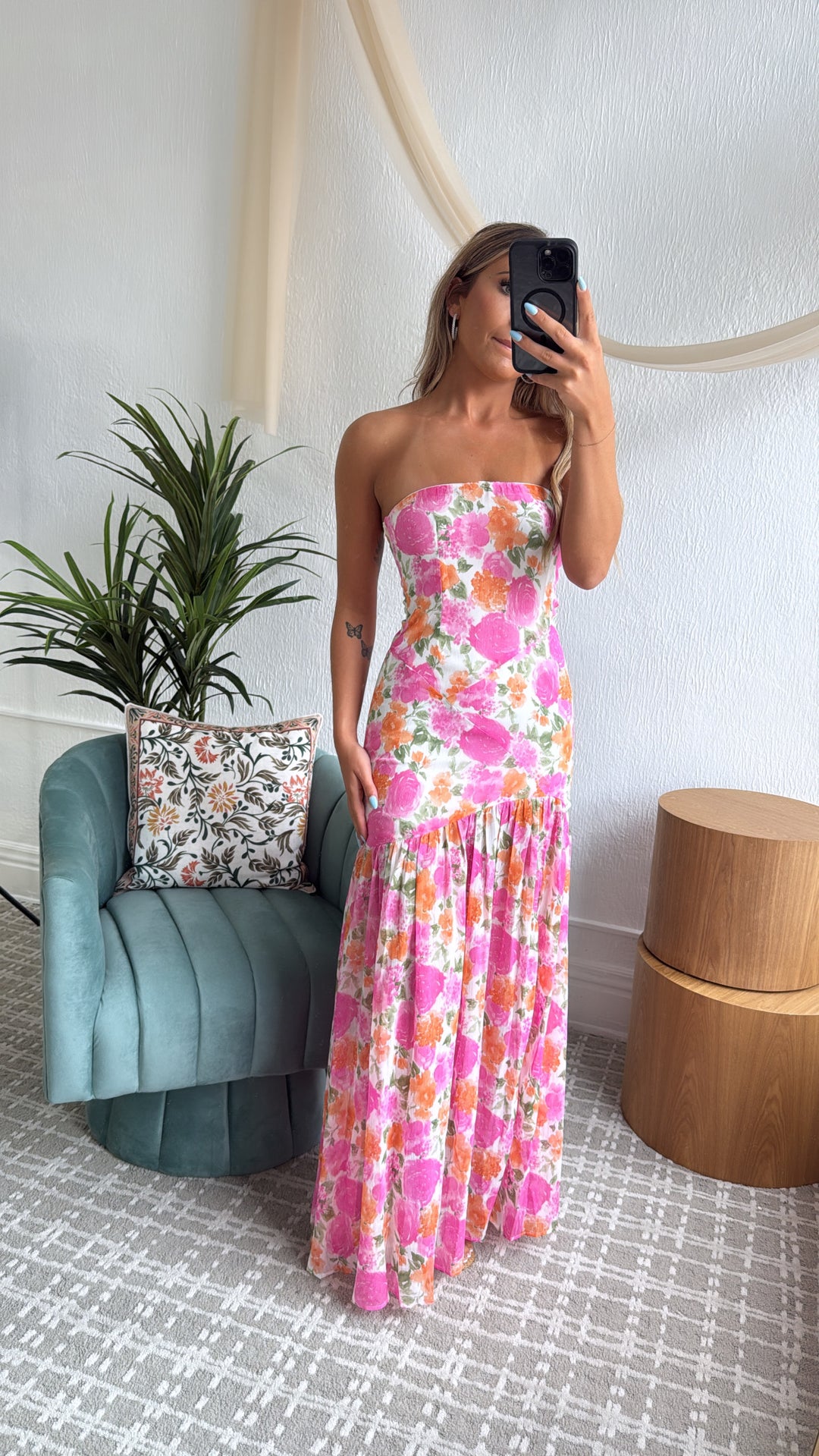 Maelis Midi Dress, Off- White & Pink Maelis Midi Dress, Off- White & Pink