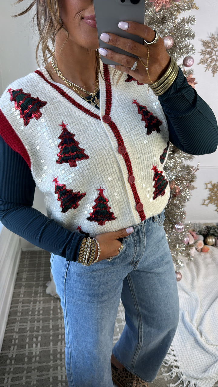 Checkered Cheer Plaid Sweater Vest, Ivory