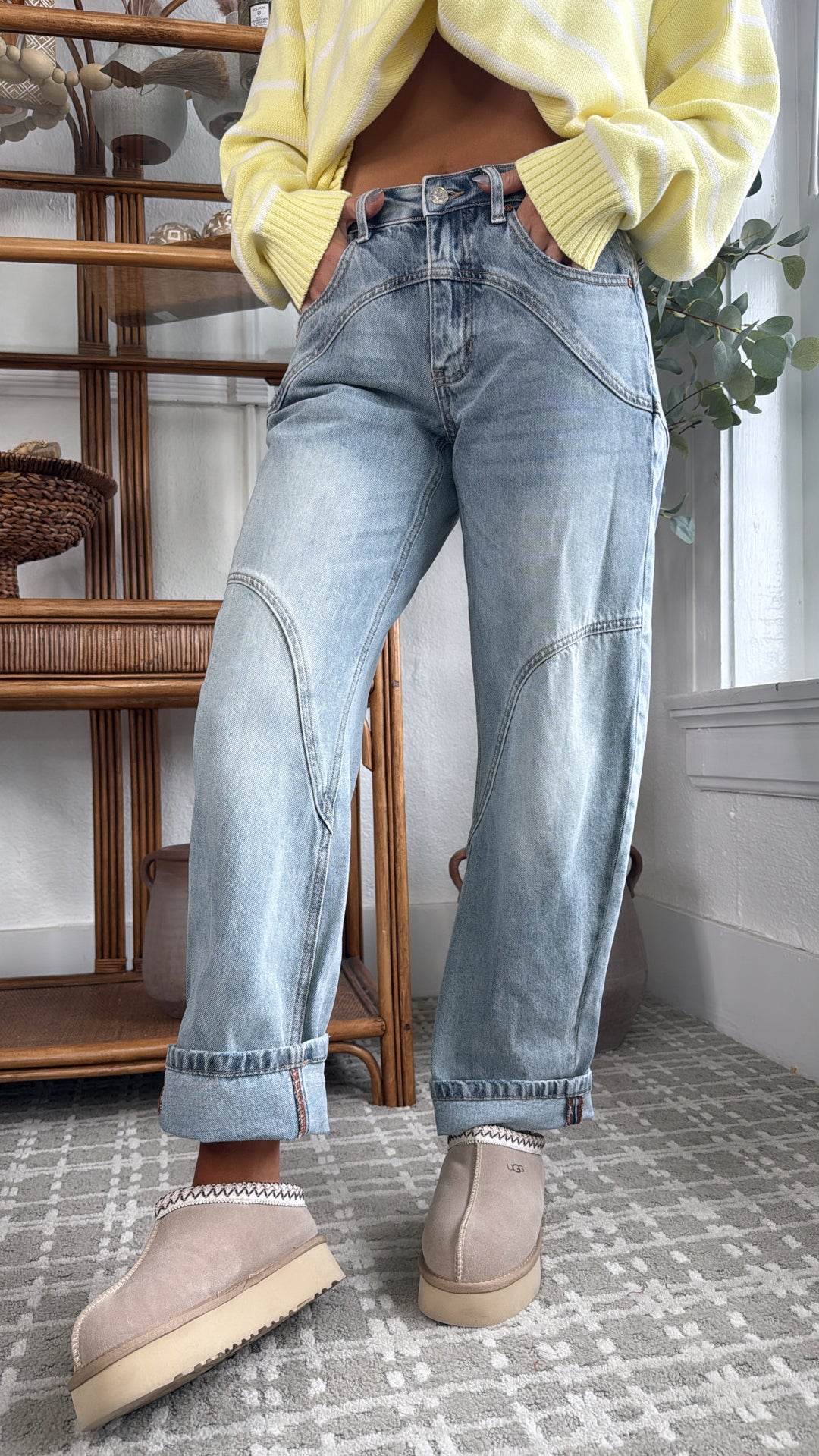 SAIGE: Studio Ready Barrel Jeans, Medium Light