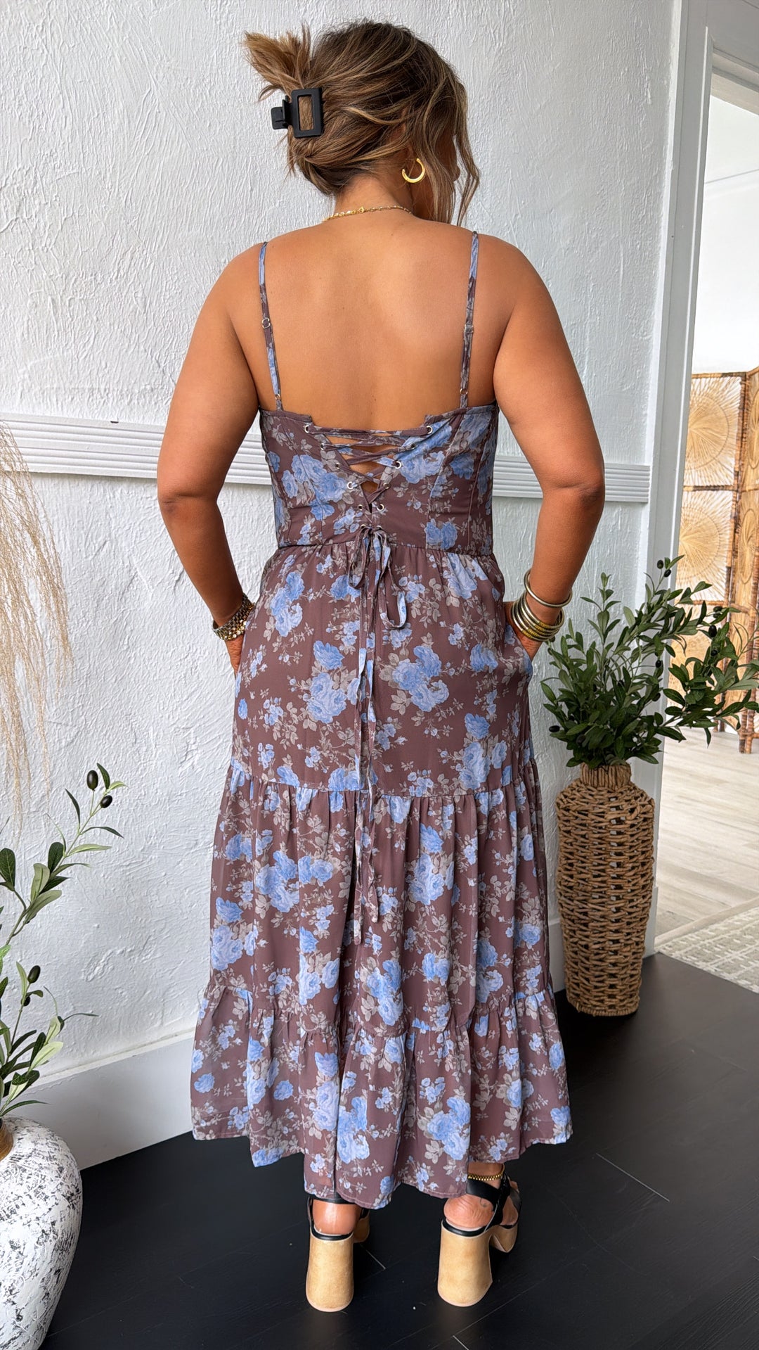 Mocha Mist Floral Print Maxi Dress, Brown Multi