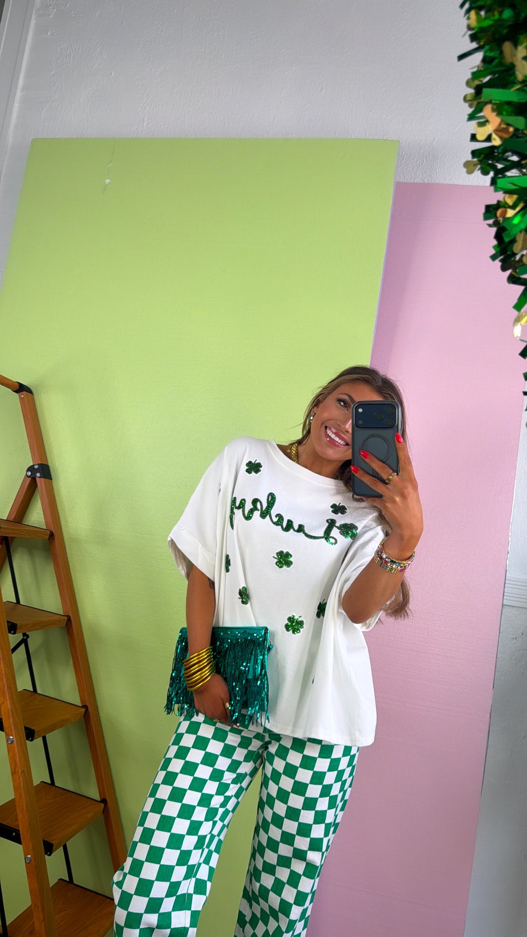 Lucky Sequin Patch Top, White