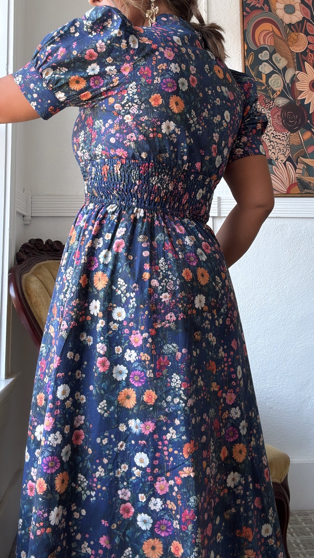 Pressed Petal Maxi Dress, Navy
