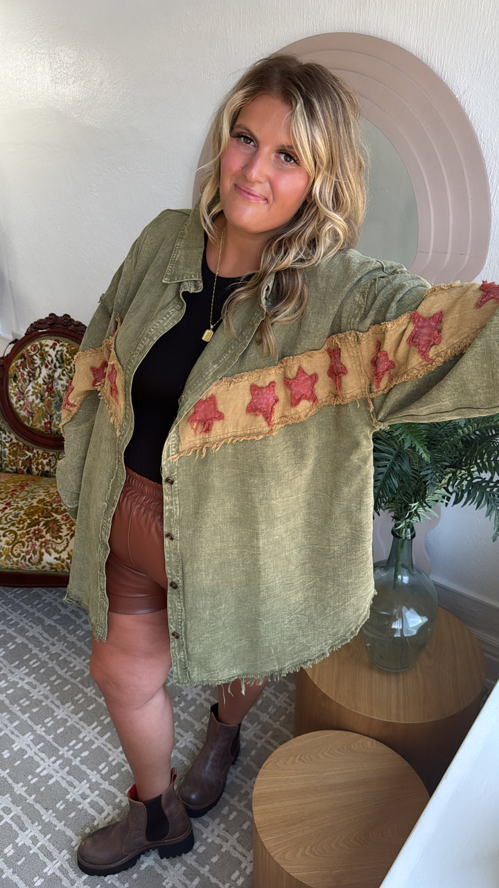 All The Stars Washed Button Down Top, Olive