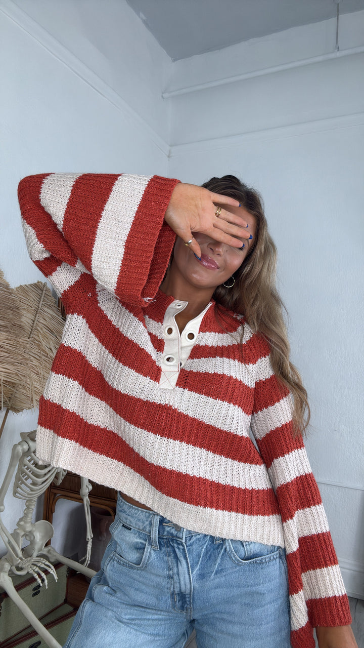 Say Less Striped Sweater, Orange/Taupe