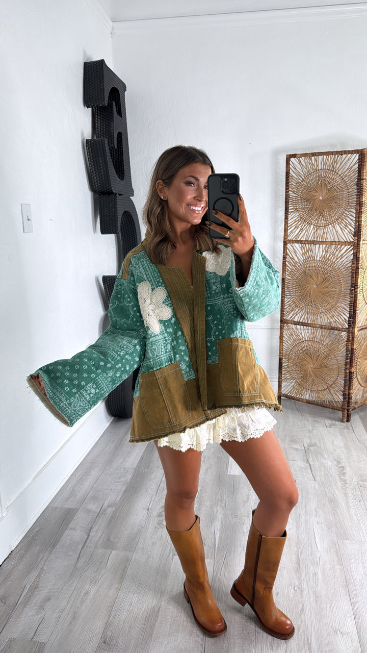 Jewel Loom Woven Jacket, Jade Green