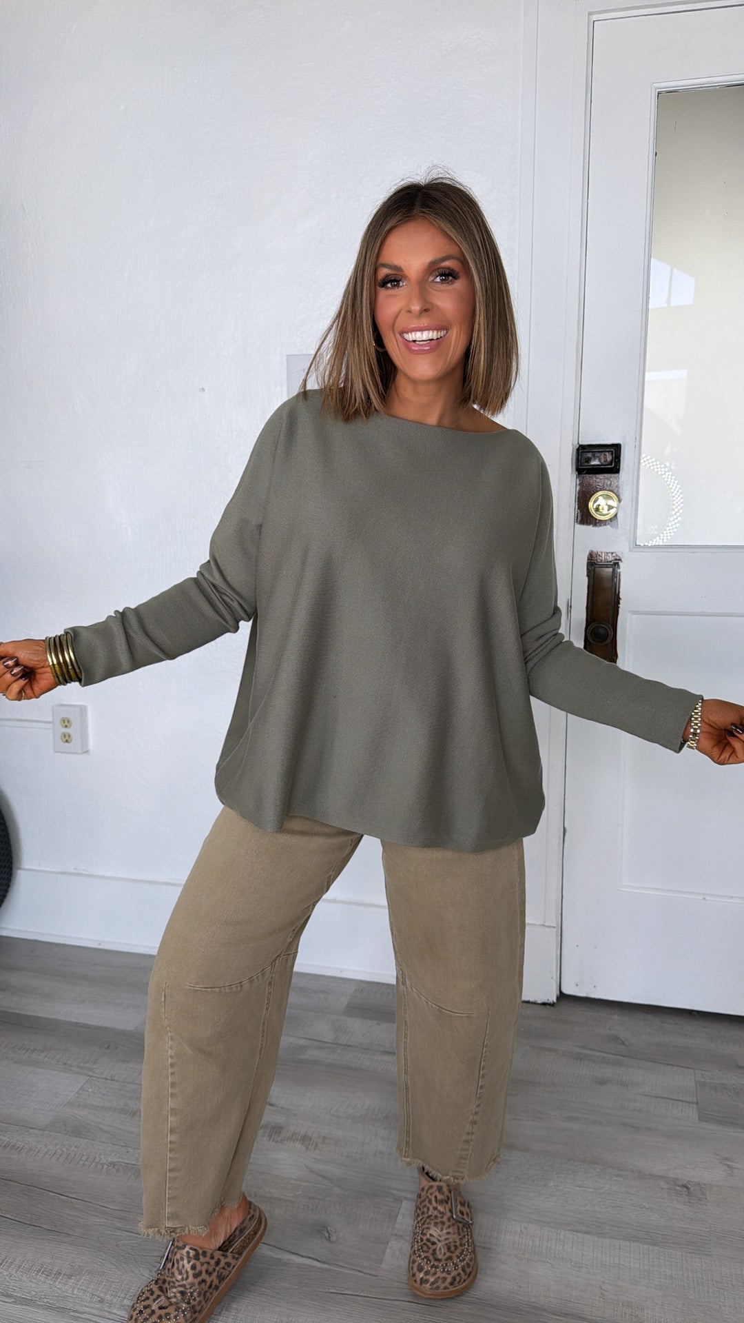 Level Up Basic Boat Neck Sweater, Olive Green