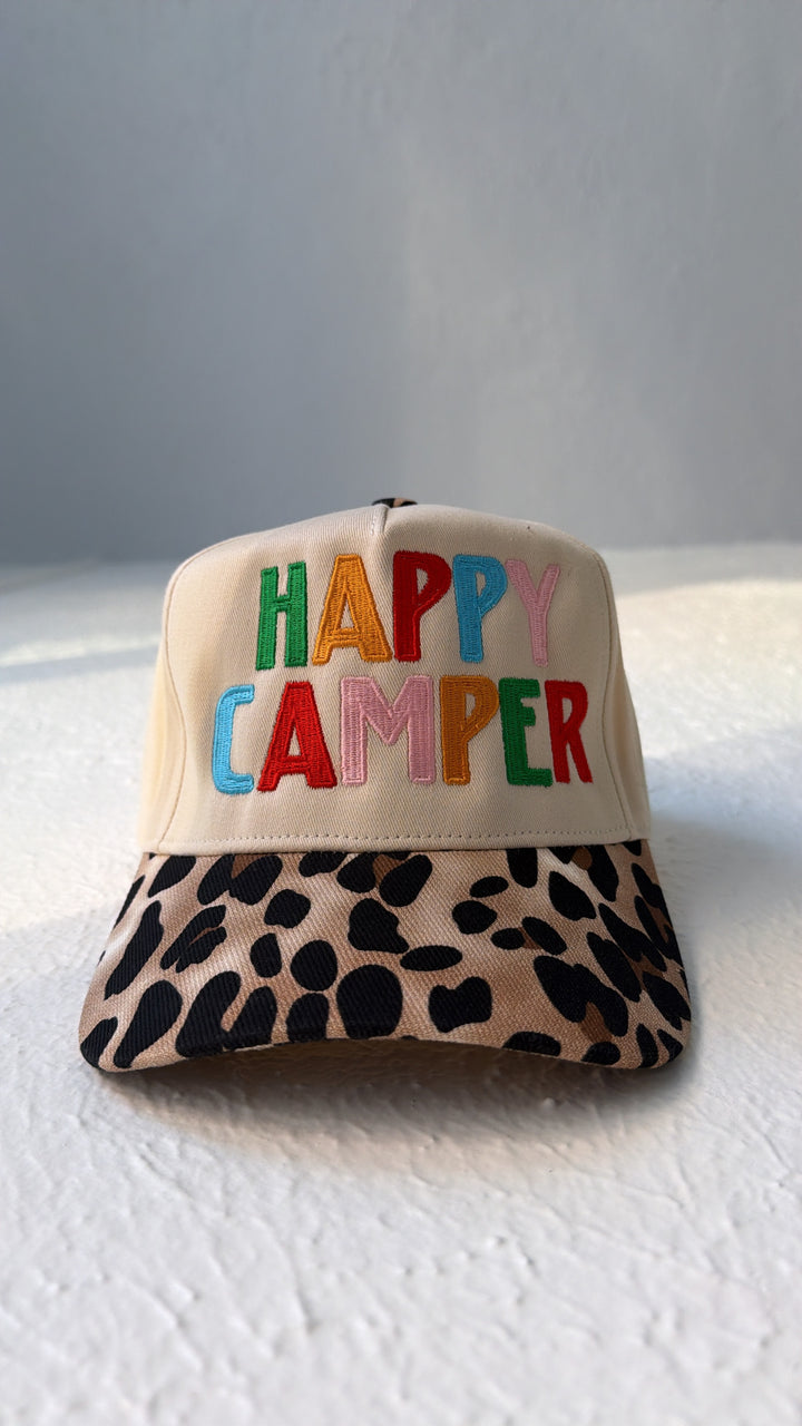 Happy Camper Leopard Trucker Hat