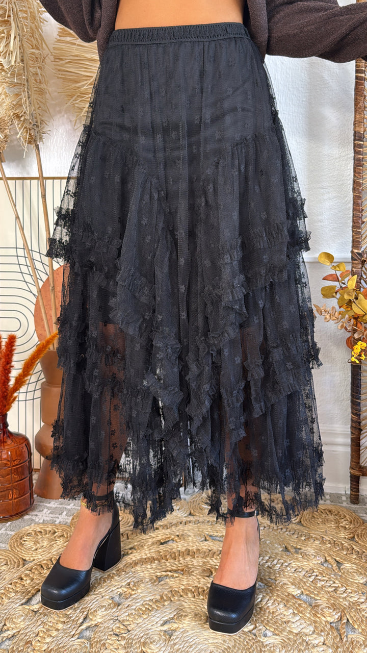 Whispering Shadows Mesh Skirt, Black