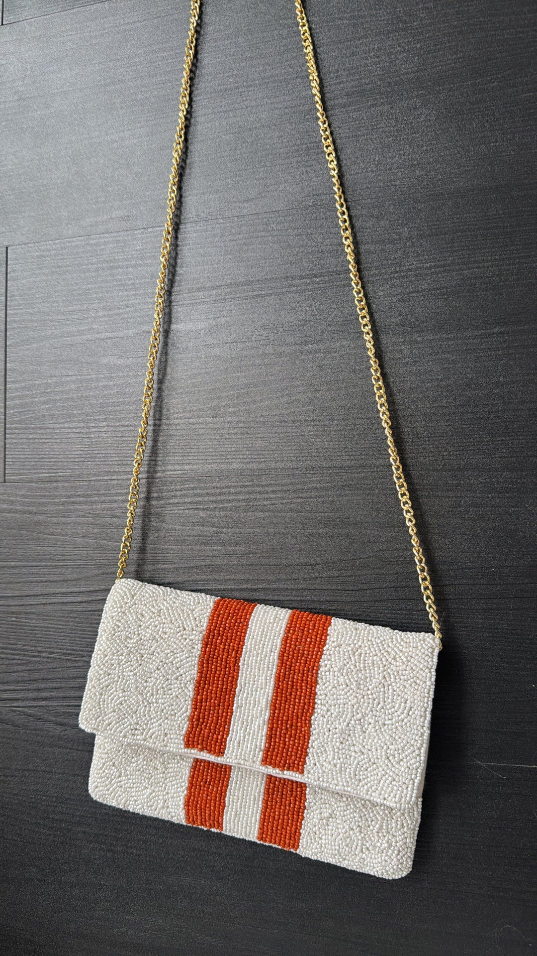 Gameday Girl Beaded Purse , Orange/White