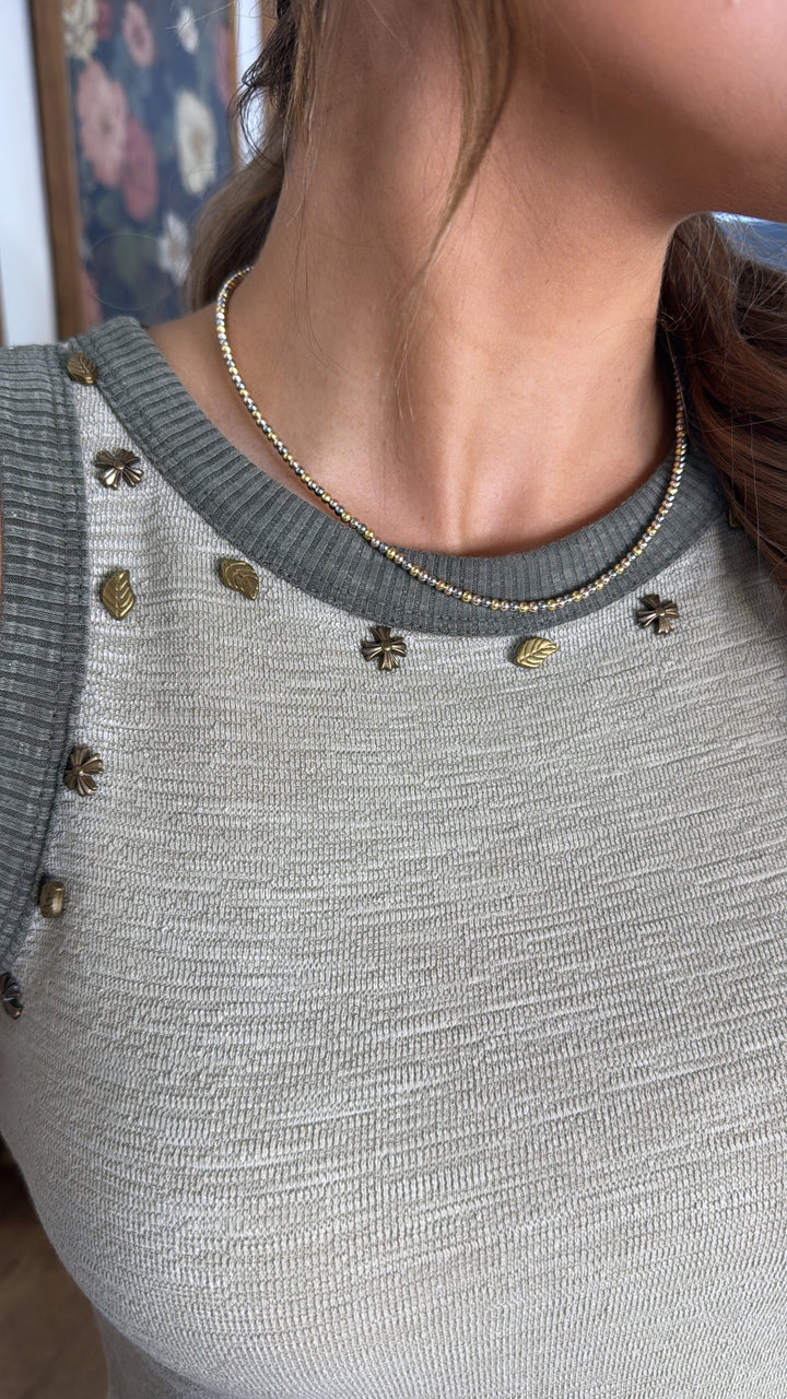 Simple Wear Basic Studded Detail Tank, Green