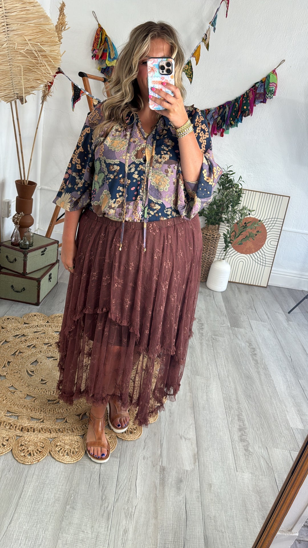 Delicate Dreams Embellished Lace Skirt, Chestnut