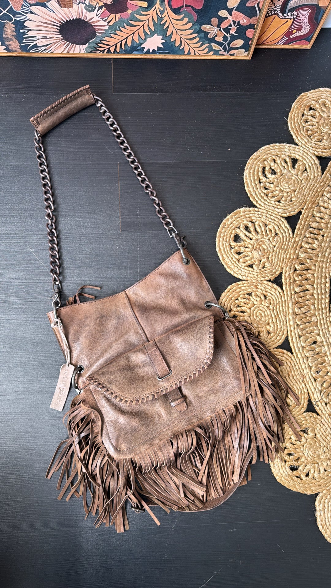 Lia Saddlebag W/ Chain, Taupe/Grey