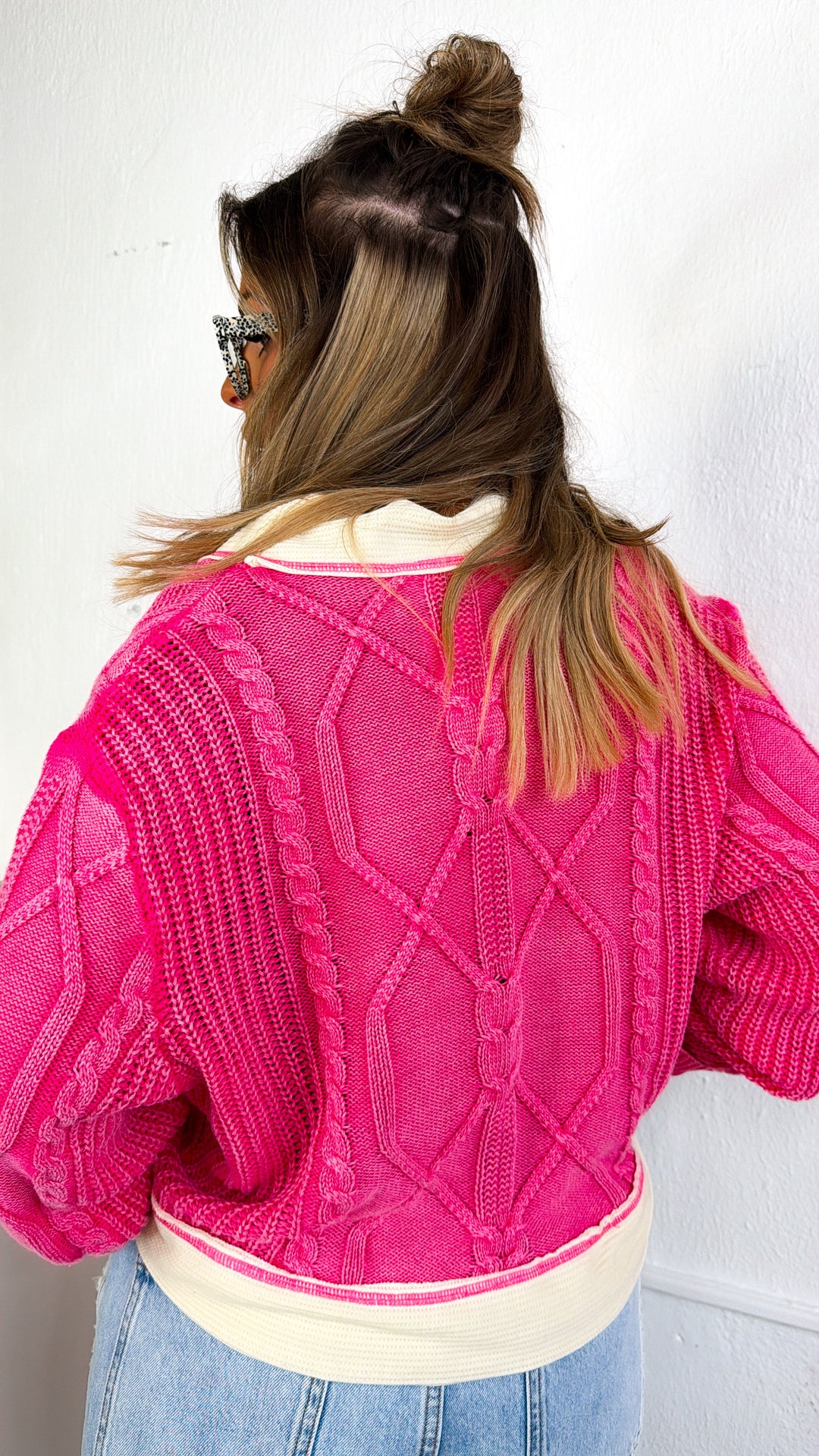 Texture Criss Cross Top, Hot Pink