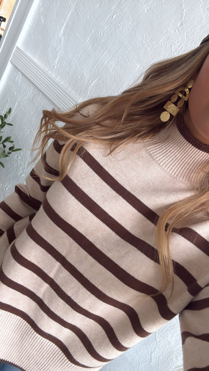 Thistlewood Striped Knit Sweater, Lt. Taupe