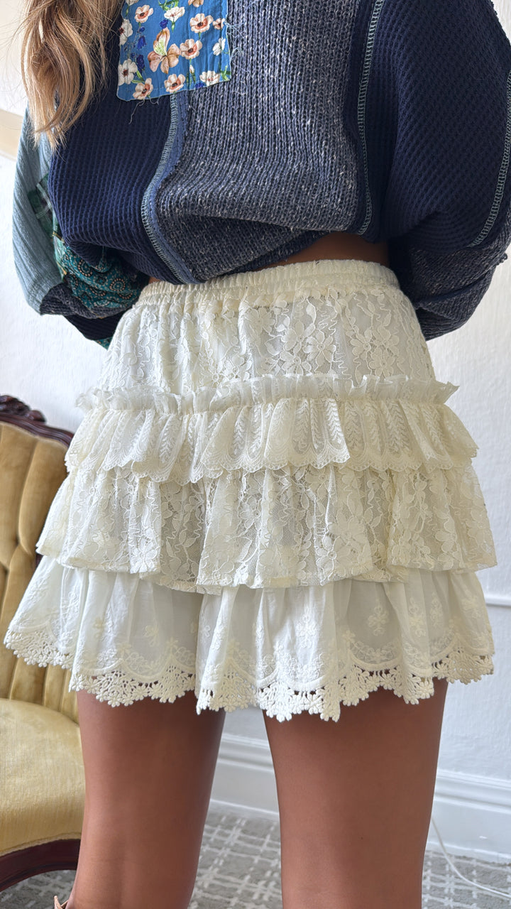 Poppy Lace Tiered Skort, Cream