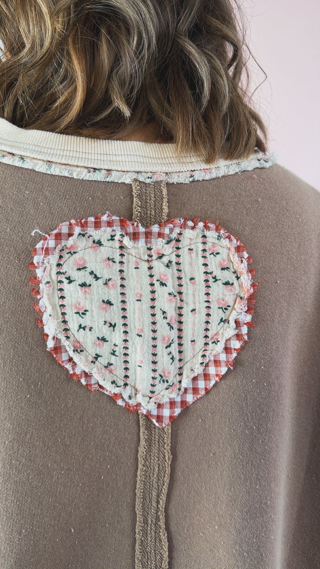 Heart In Peace Patchwork Top, Mocha