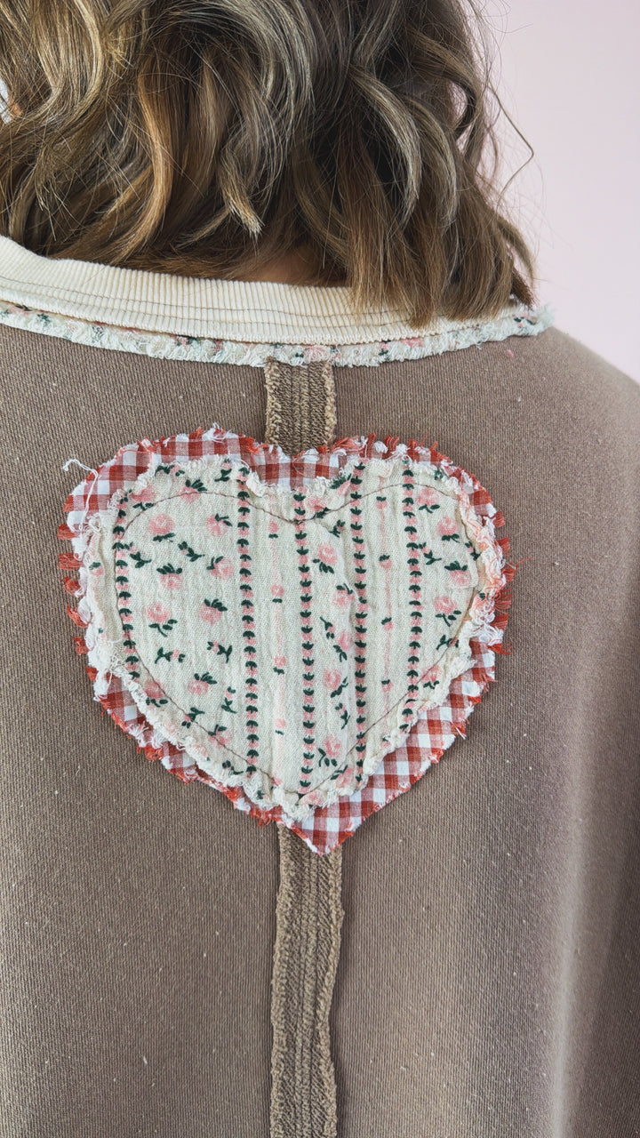Heart In Peace Patchwork Top, Mocha