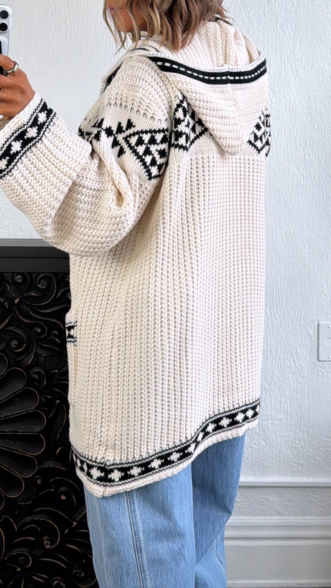 Chai Thread Hooded Cardigan, Powder Cream