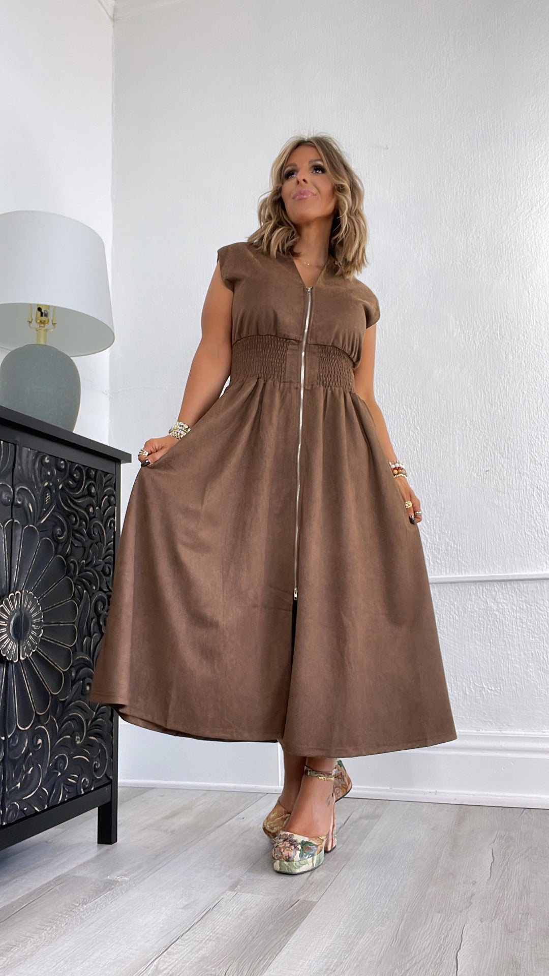 Sierra Suede Midi Dress, Brown Sierra Suede Midi Dress, Brown