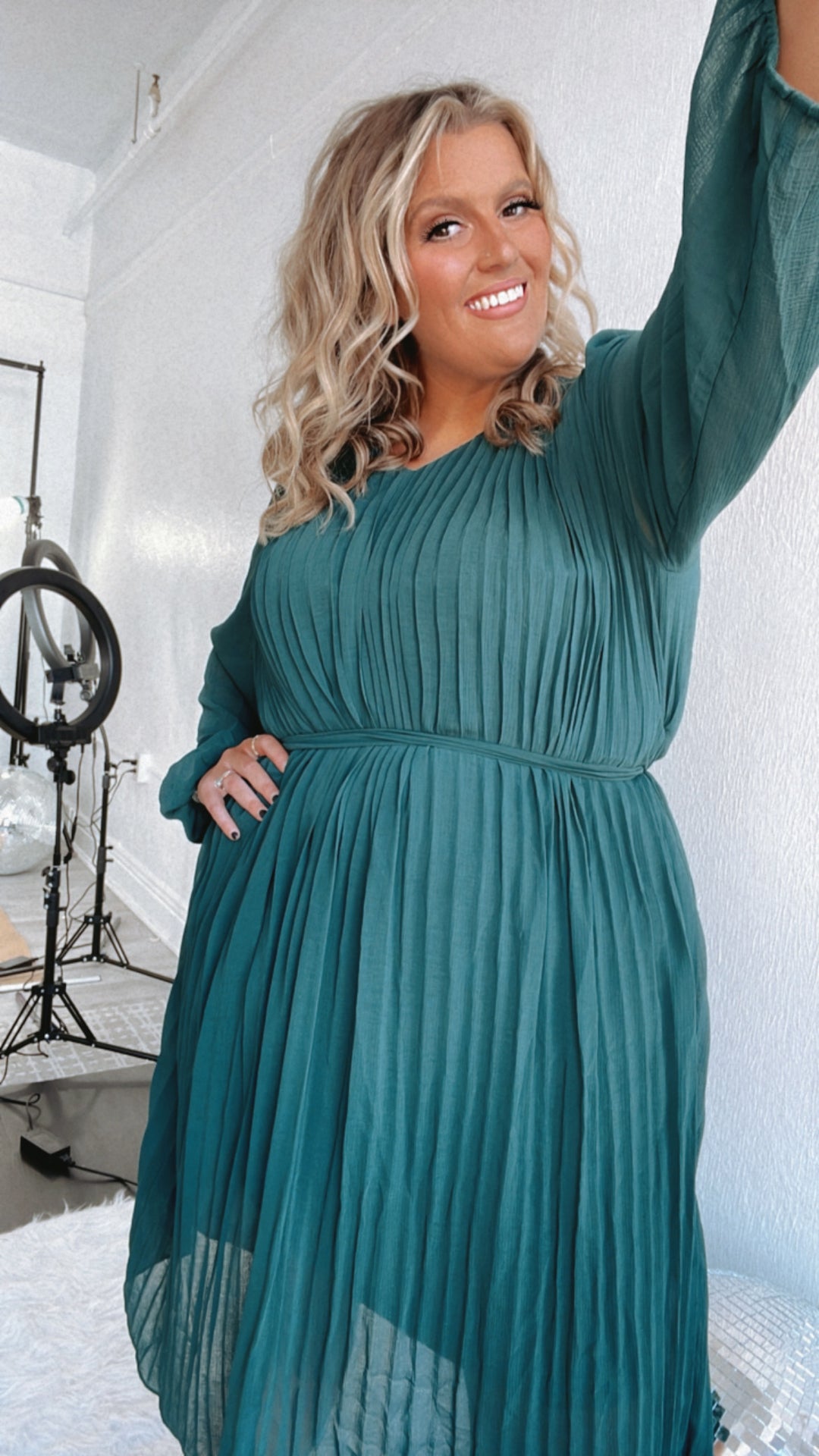 Main Event Long Sleeve Midi Dress, Sea Green Main Event Long Sleeve Midi Dress, Sea Green