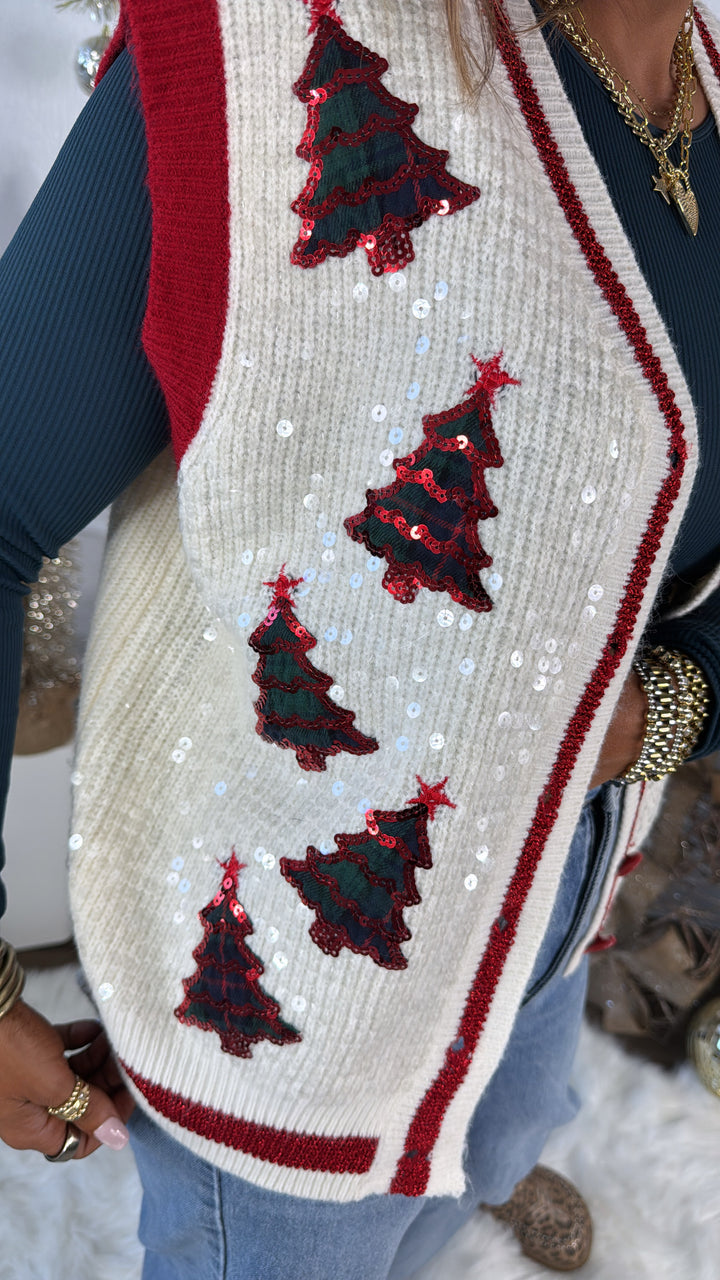 Checkered Cheer Plaid Sweater Vest, Ivory