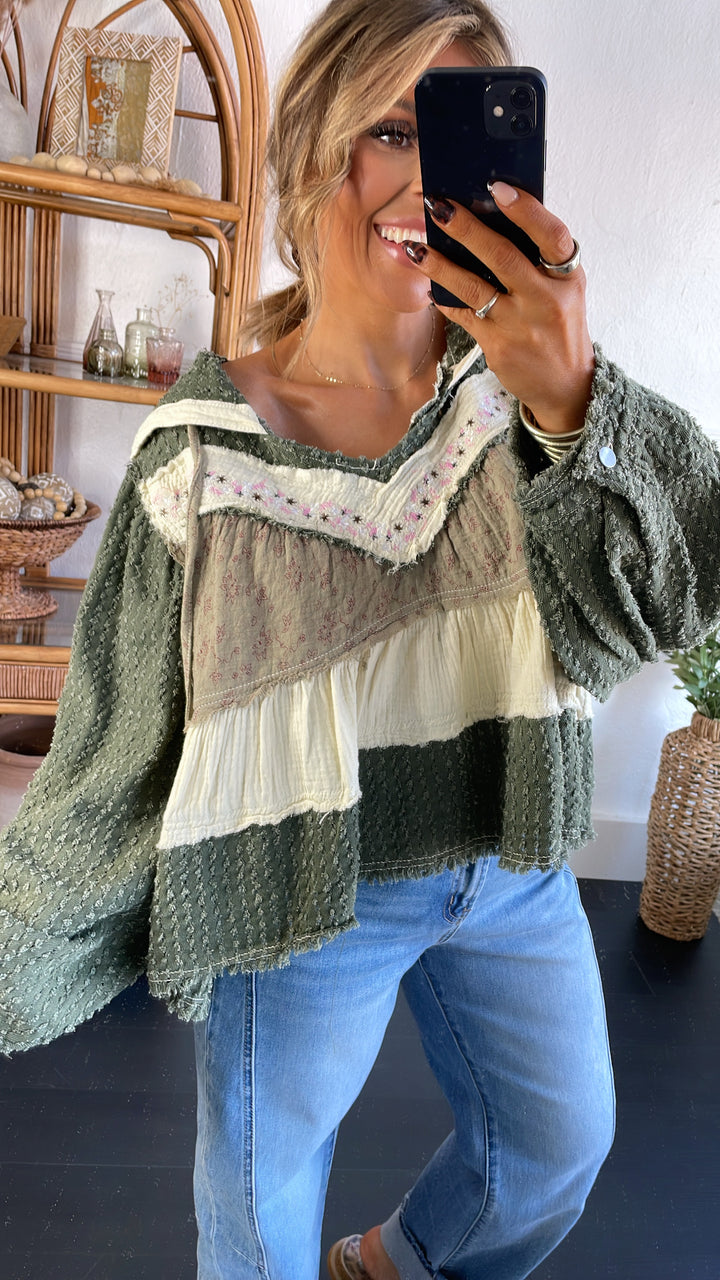 Crisp Dawn Waffle Knit Top, Olive