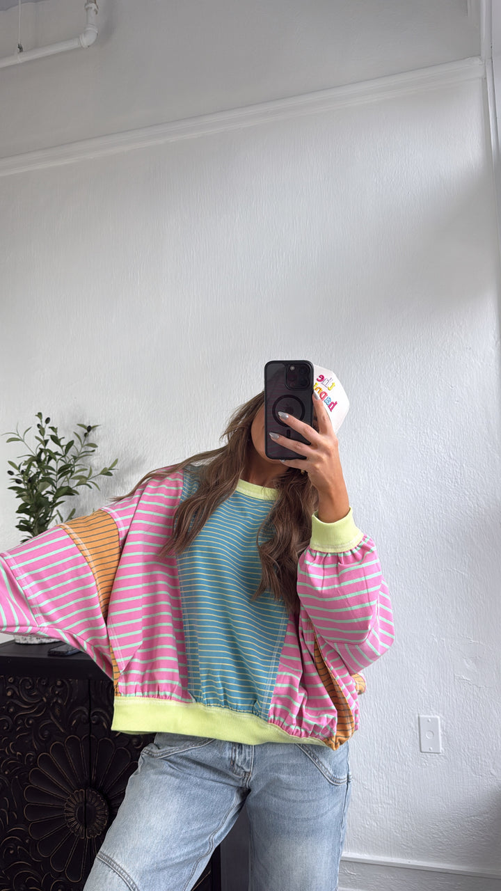 Stitch & Sail Mix Matched Top, Blue/ Pink