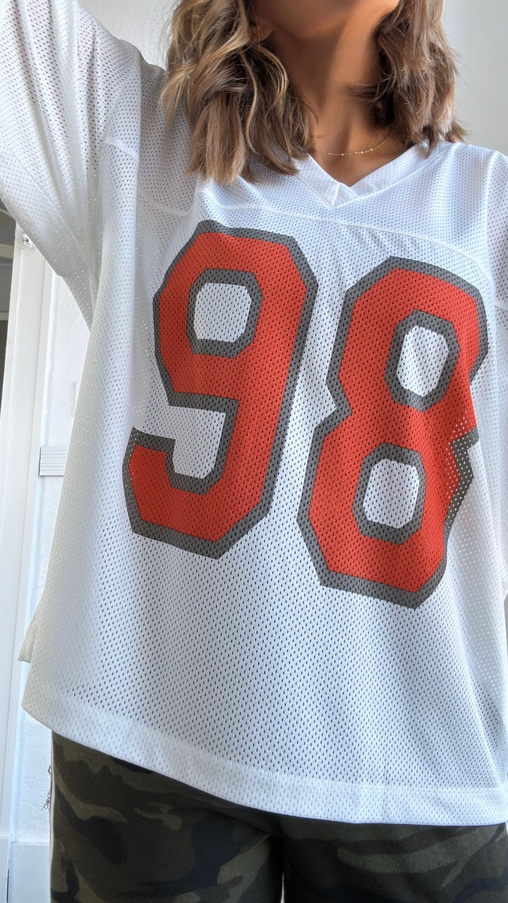 Bleacher Babe Jersey Top, White/ Orange