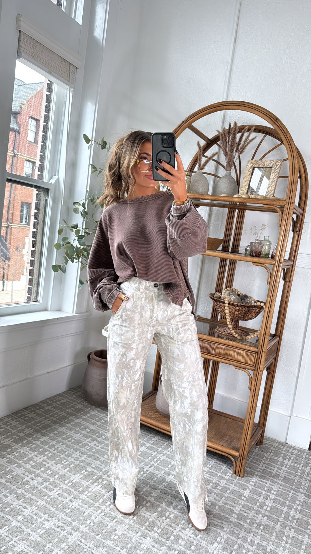 DOORBUSTER: Acid Washed Ribbed Cropped Pullover, Brown