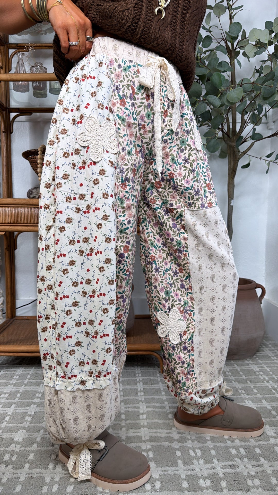 Petal Drape Jogger Pant, Cream Multi