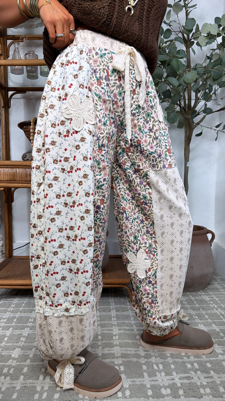 Petal Drape Jogger Pant, Cream Multi