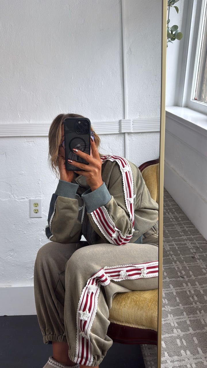 American Dream Patch Zip Up Jacket, Vintage Moss