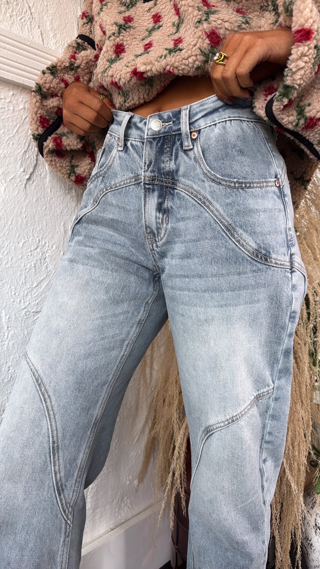 SAIGE: Studio Ready Barrel Jeans, Medium Light