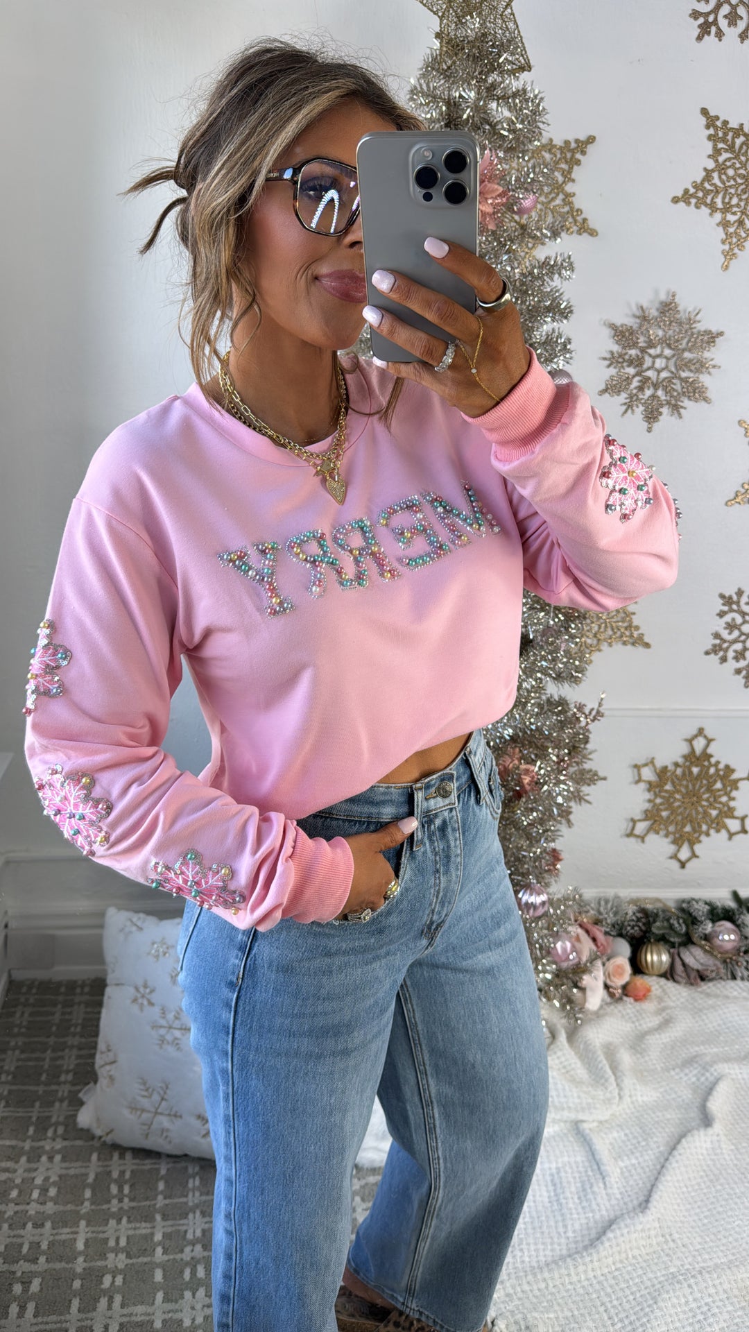 Merry Pearl Sweater, Pink