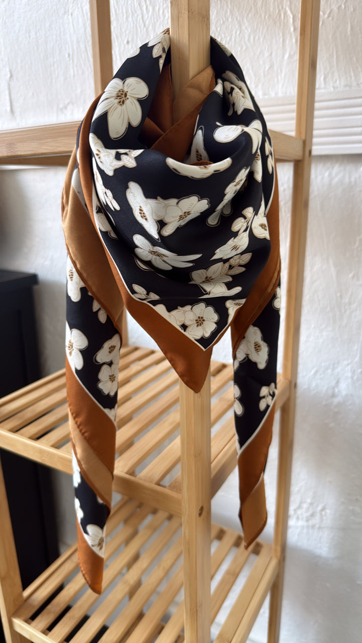 Silk Flower Power Twilly Scarf, Navy