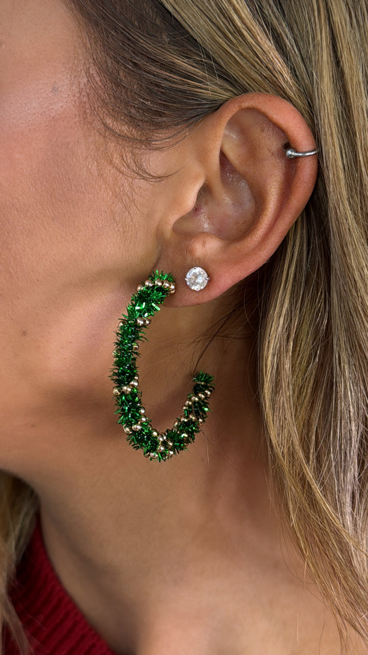 Holiday Tinsel Wrapped Hoop, Green
