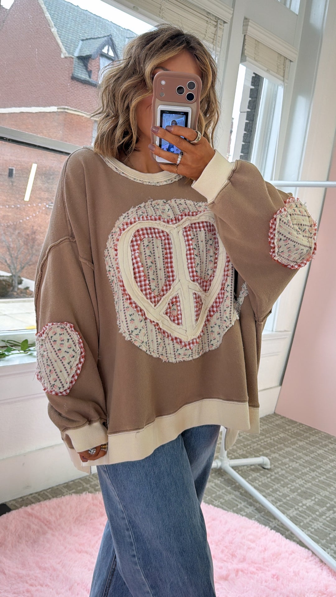 Heart In Peace Patchwork Top, Mocha