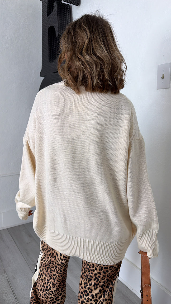 Soft Ember Mock Neck Sweater, Cream