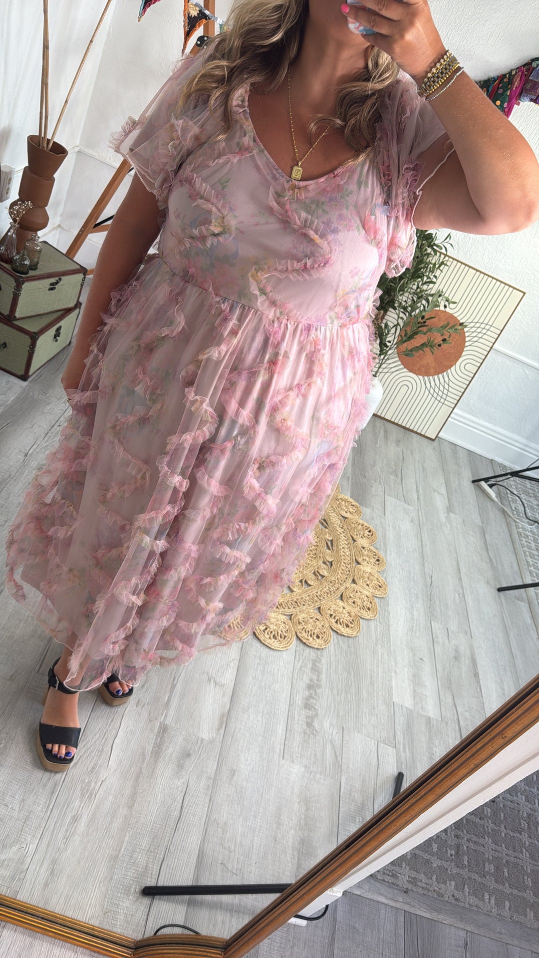 Floral Tulle Maxi Dress, Pink