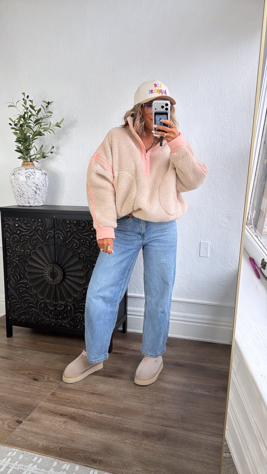 The Summit Quarter Zip Sherpa, Taupe/Coral