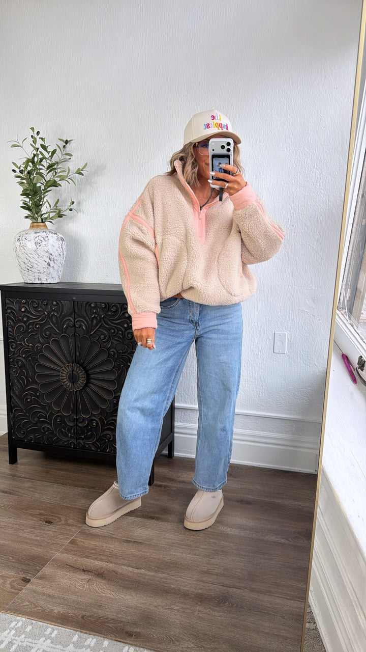 The Summit Quarter Zip Sherpa, Taupe/Coral