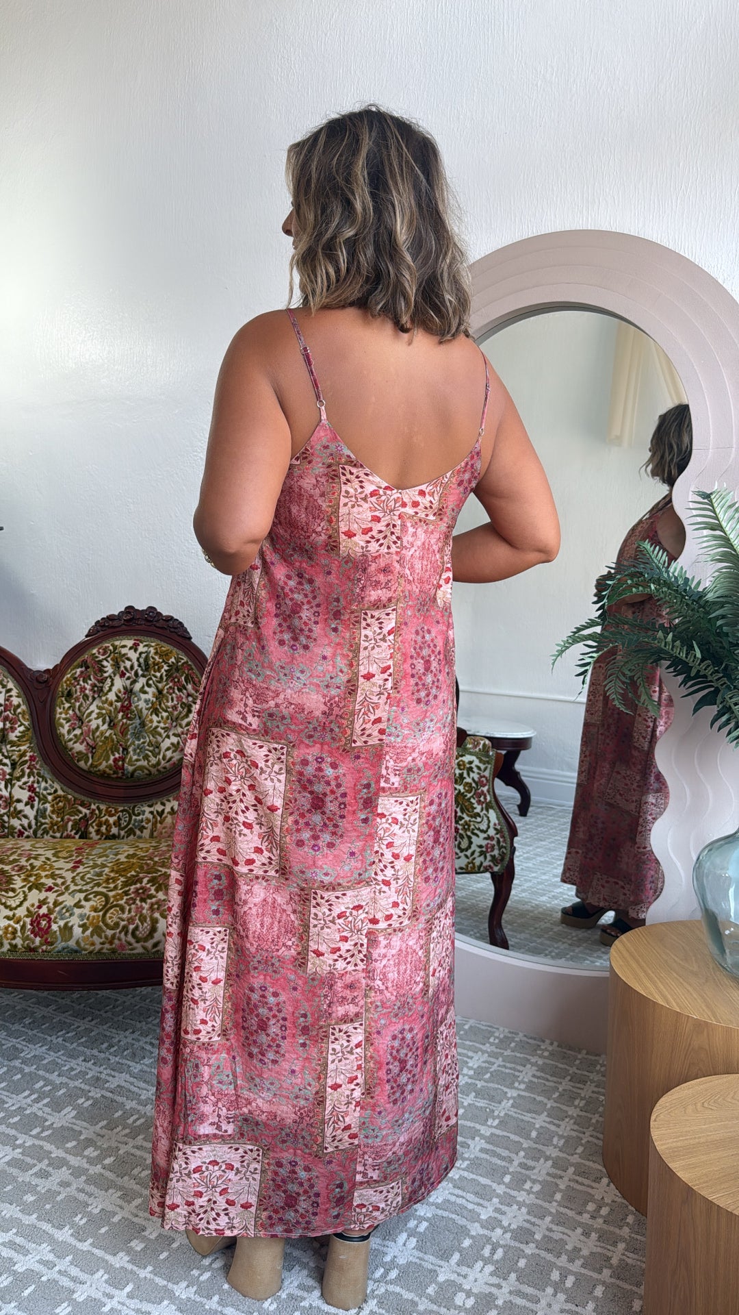 pink multi dress Petal and Pup Women's Achanti Pleated Maxi Dress